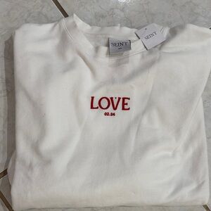 SEINT White 'LOVE' Embroidered Sweatshirt.